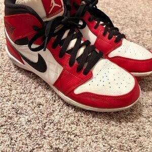 Jordan 1 Mid TD Red and White High-Top Football Cleats